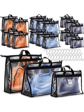 20 Pack Clear Handbag Dust Covers - Storage Organizer, 3 Sizes, Black